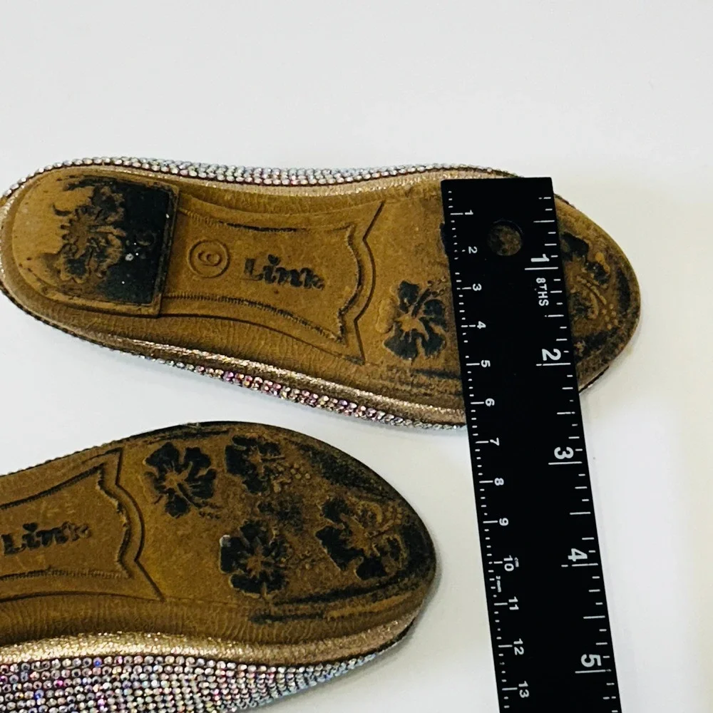 Link Comfort Girls Iridescent Rhinestone Slip On Flats Size 9 Sparkle Dance